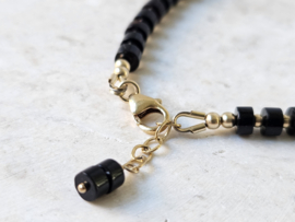 Zwarte Onyx kralen armband, 14k goldfilled - 925 sterling zilver