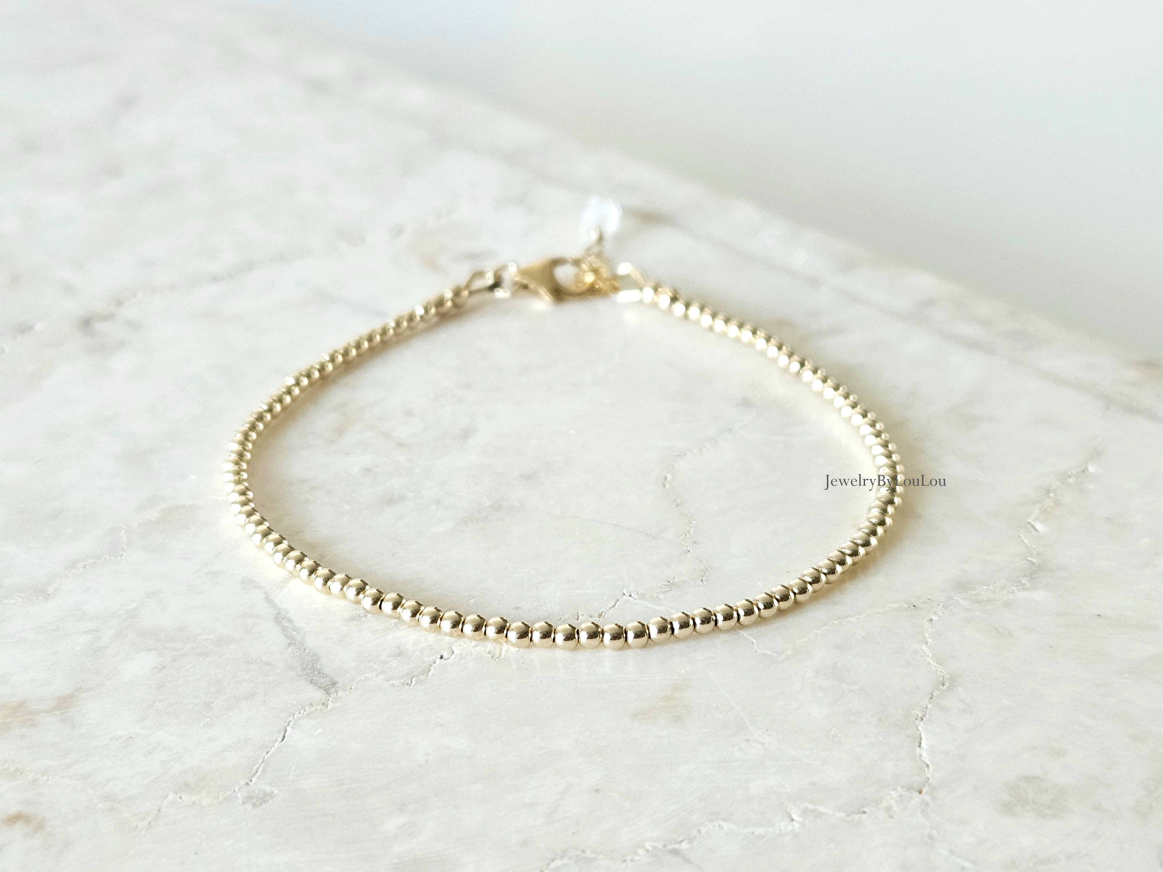 14k goldfilled kralen armband 2mm, leverbaar met sluiting - elastiek