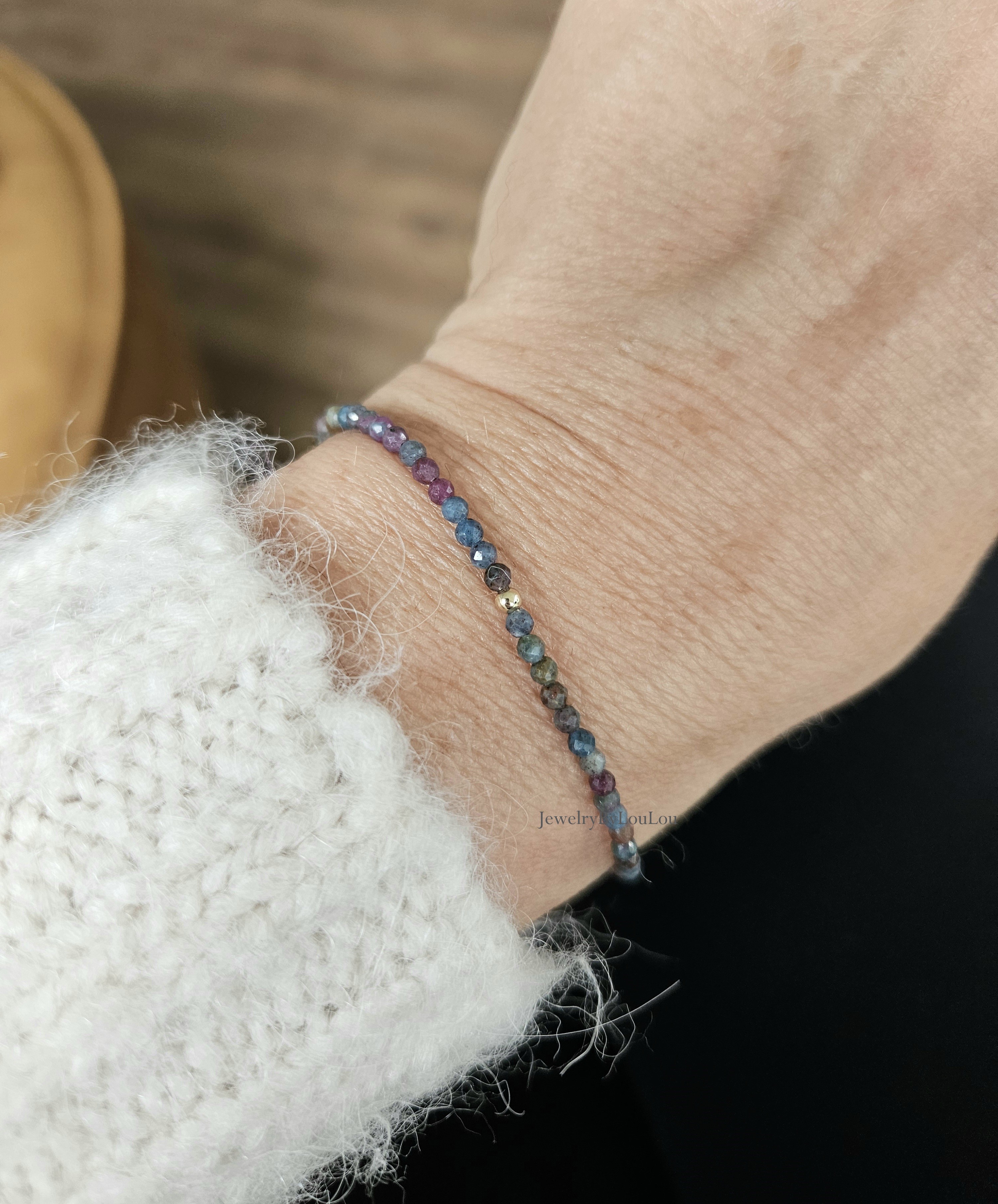 Robijn-Fuchsiet in Kyaniet kralen armband  14k goldfilled - 925 sterling zilver