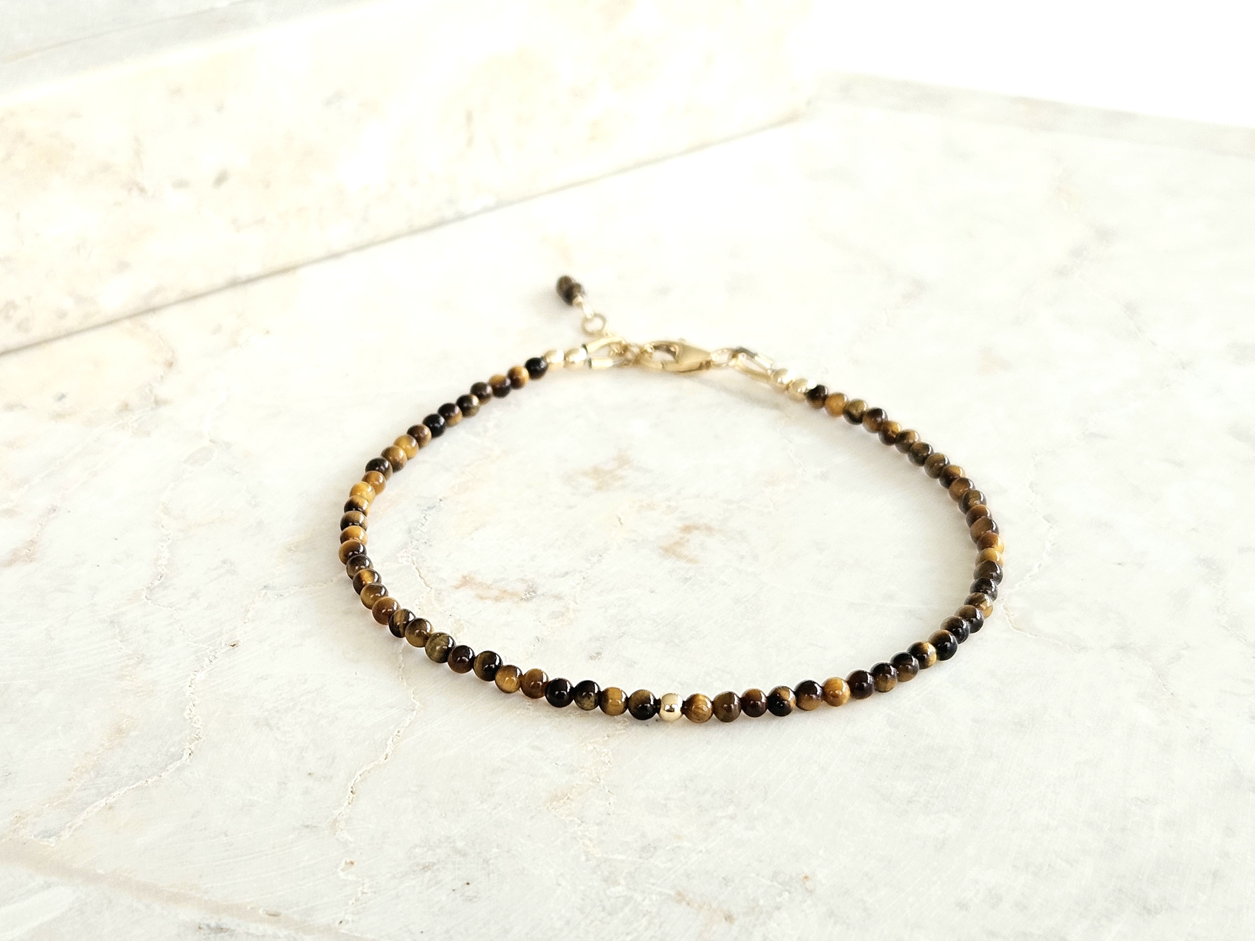 Fijn Tijgeroog  kralen armbandje     925 sterling zilver   -   14k goldfilled