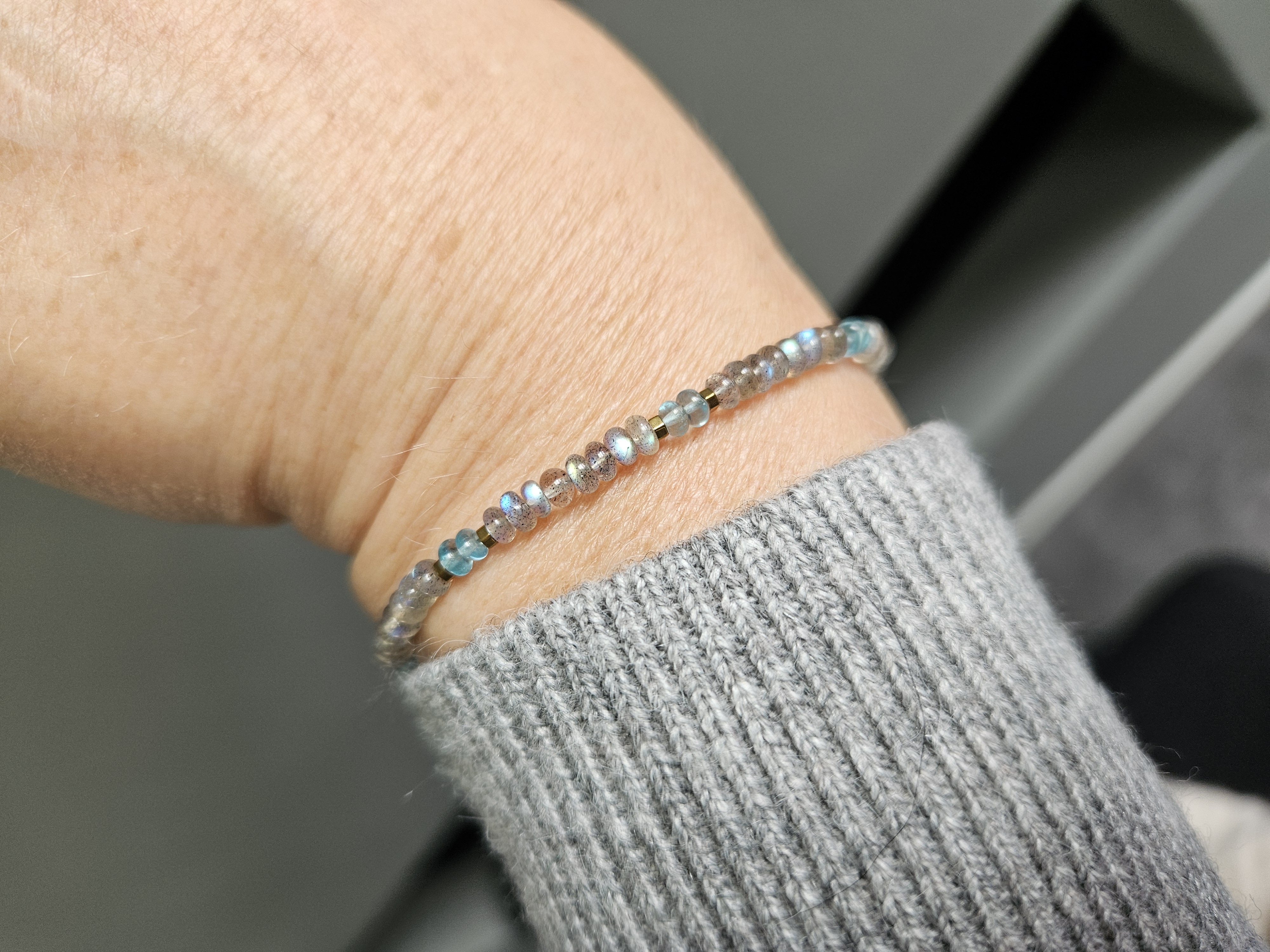 Labradoriet en Apatiet edelstenen kralen armband ,  925 sterling zilver - 14k goldfilled