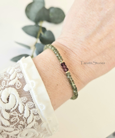 Groene Apatiet & Rhodoliet Granaat edelstenen kralen armband, leverbaar 14k goldfilled - 925 sterling zilver