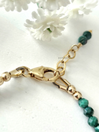 Malachite facet cut beaded bracelet, 14k goldfilled - 925 sterling silver