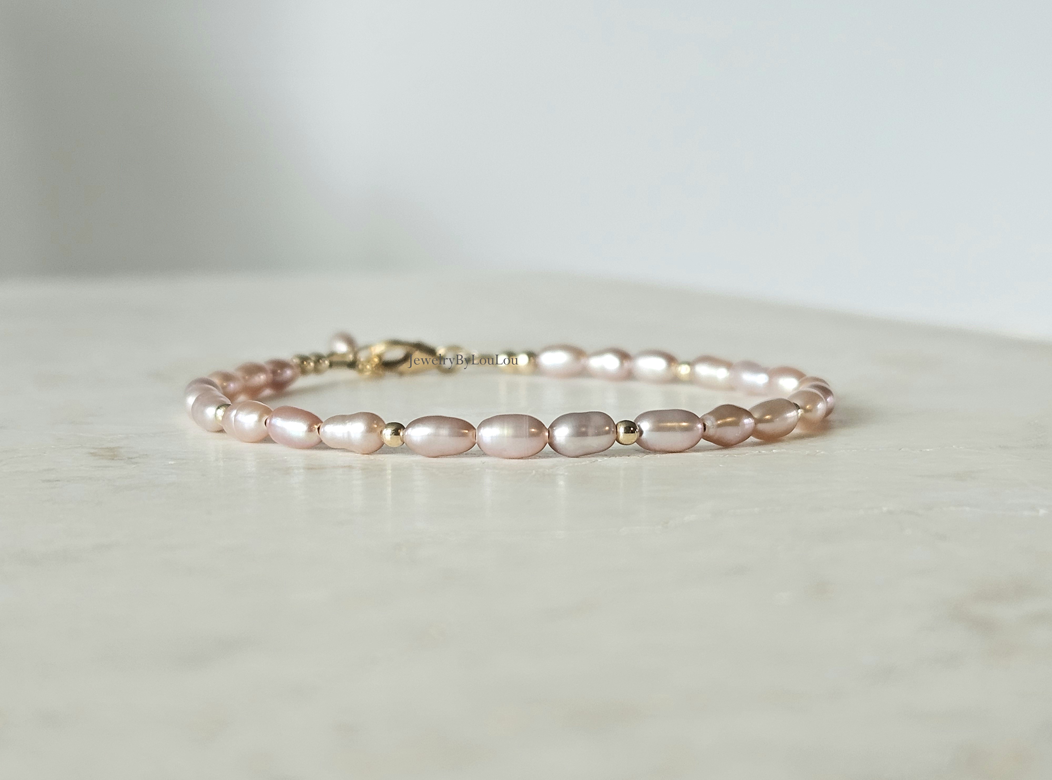 Zacht roze zoetwaterparel kralen armband ,  925 sterling zilver - 14k goldfilled
