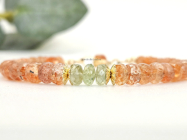 Zonnesteen en Tsavoriet edelstenen kralen armband  14k goldfilled & 925 sterling zilver