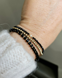 Zwarte Onyx kralen armband, 14k goldfilled - 925 sterling zilver