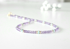 Roze Amethist en Larimar kralen ketting, 14k goldfilled - 925 sterling zilver