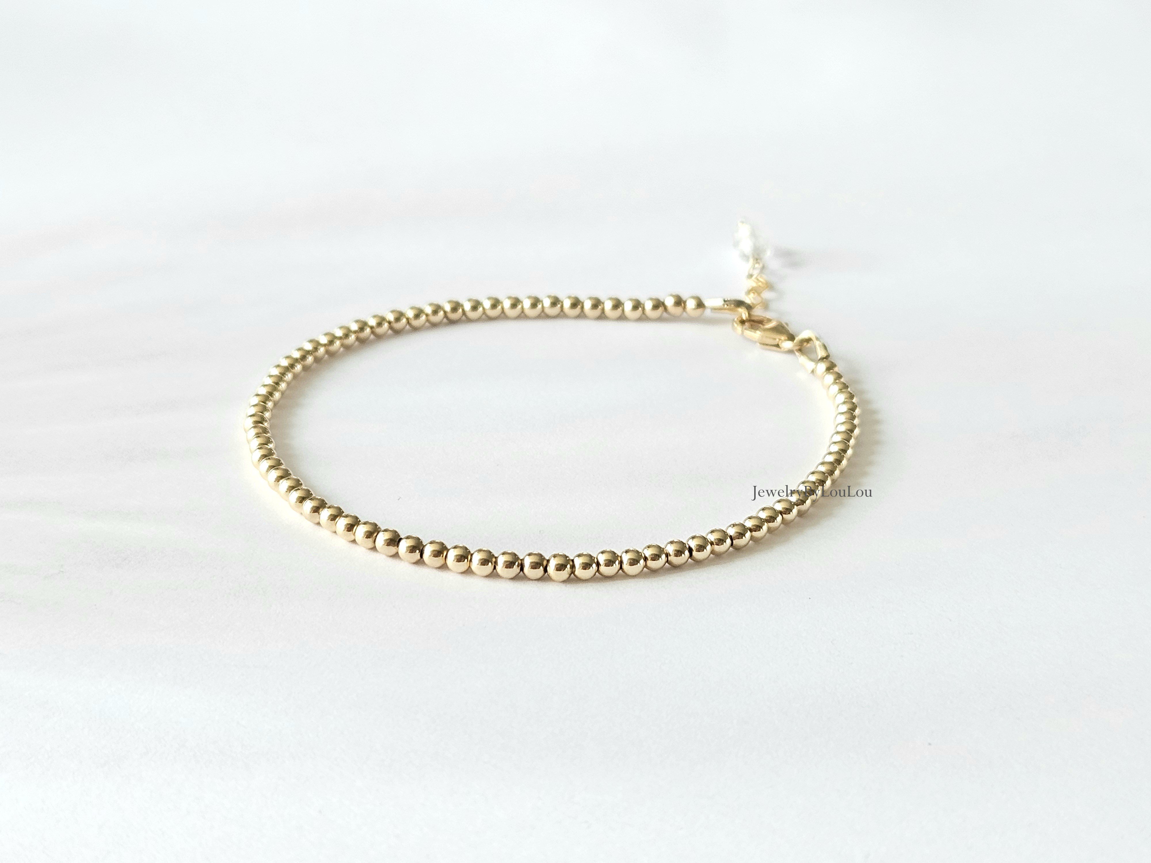 14k goldfilled kralen armband 2mm, leverbaar met sluiting - elastiek