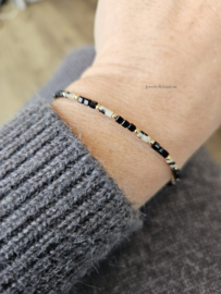 Dalmatian jasper and black onyx bracelet 925 sterling silver - 14k goldfilled