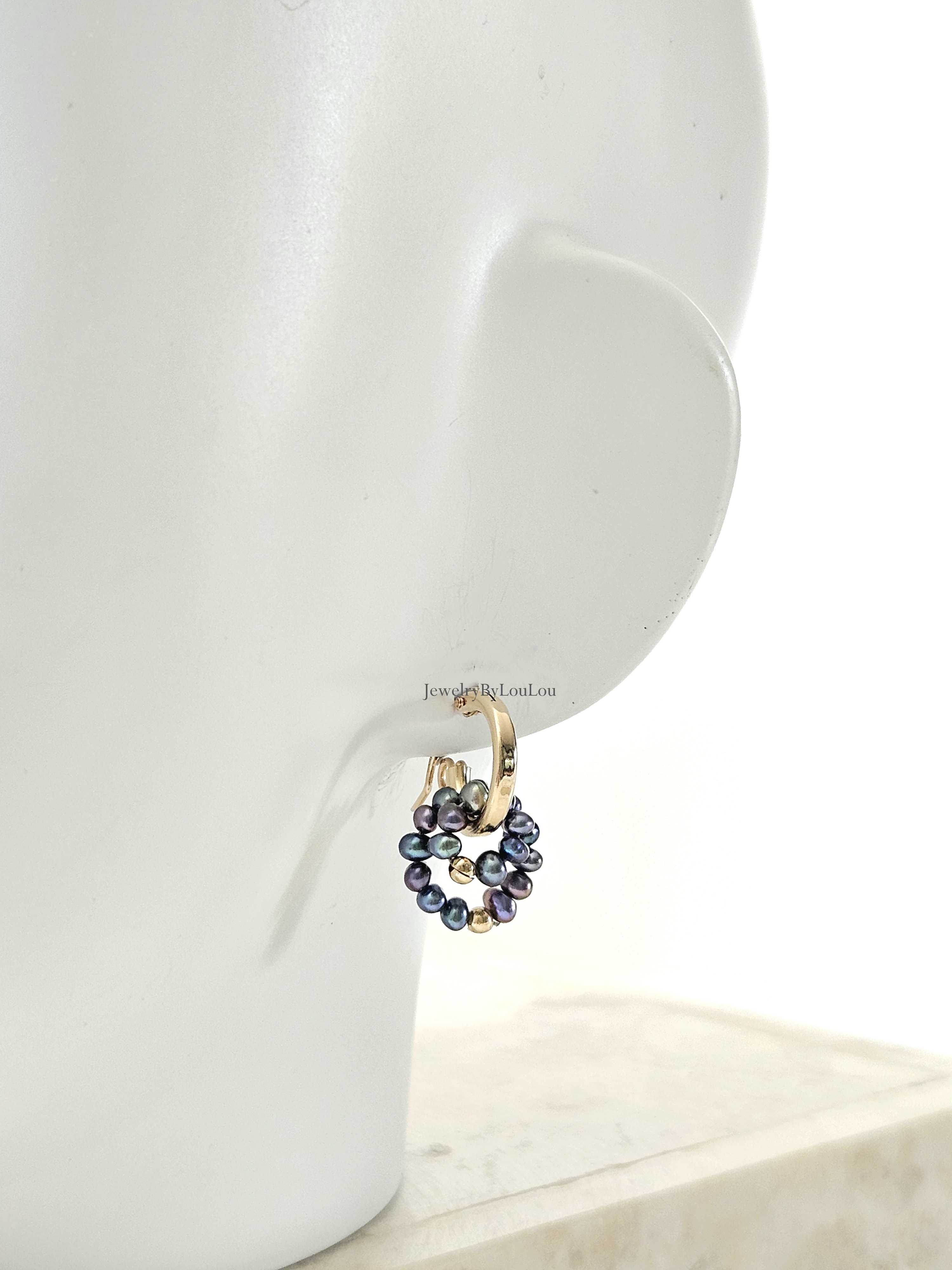 Peacock zoetwaterparel creolen oorringen  14k goldfilled - 925 sterling zilver