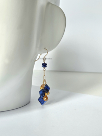 Kyaniet en Citrien cluster oorbellen, 14k goldfilled - 925 sterling zilver