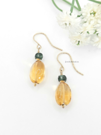 Citrine and green apatite gemstone earrings  14k goldfilled & 925 sterling silver