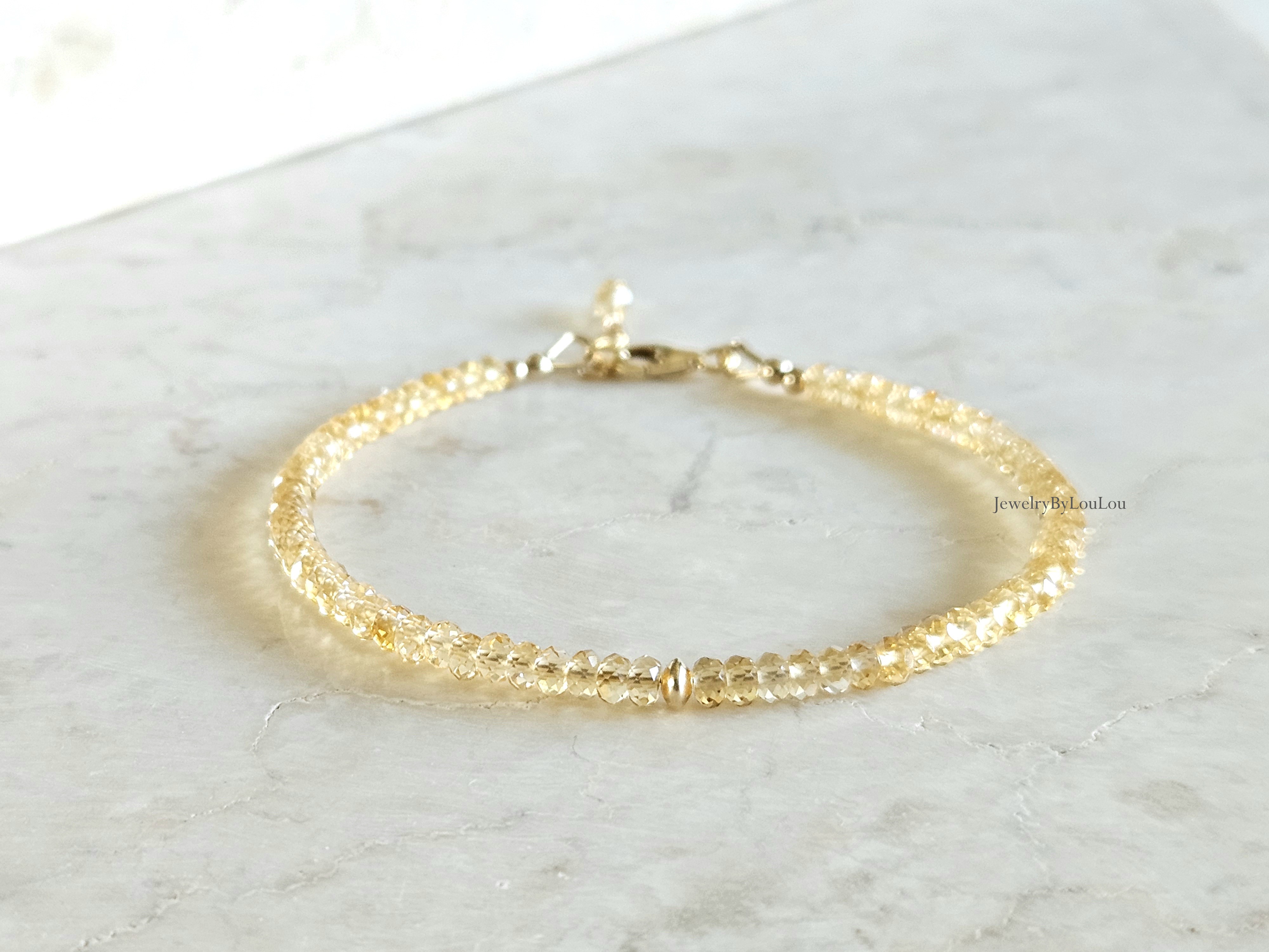 Citrien edelstenen kralen armband, leverbaar 14k goldfilled - 925 sterling zilver