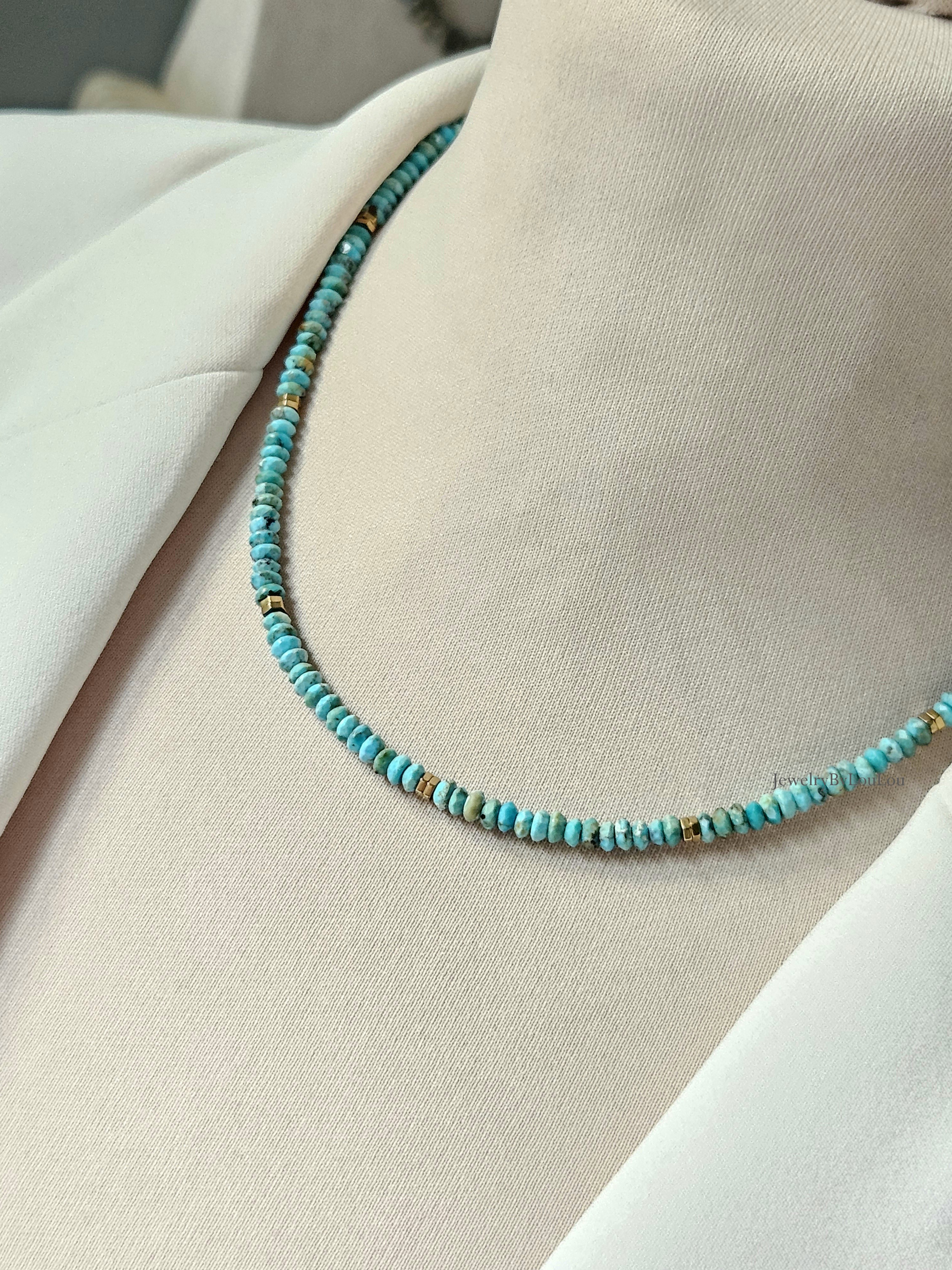 Arizona Turquois beaded necklace, 14k goldfilled - 925 sterling zilver