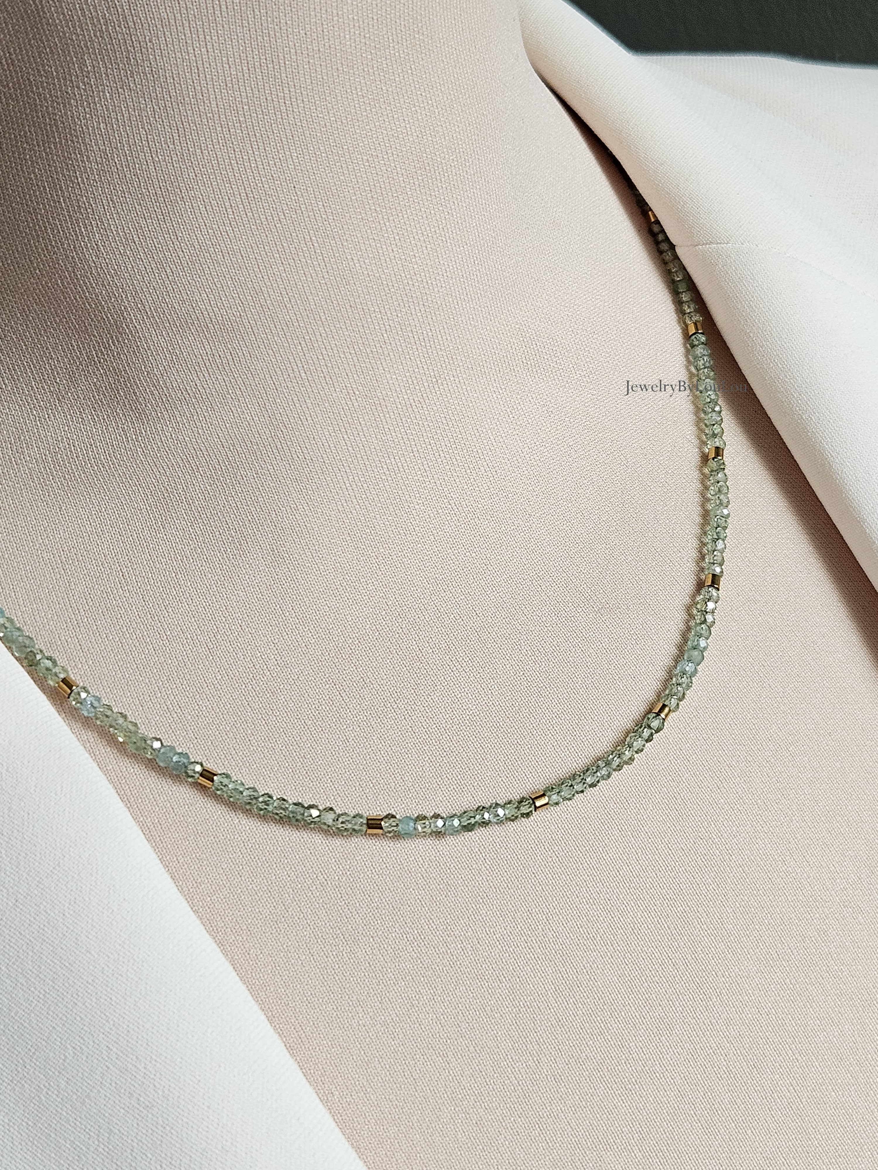 AAA aqua-groene Apatiet kralen ketting, 14k goldfilled - 925 sterling zilver