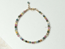 Multi Toermalijn kralen armband, 14k goldfilled & 925 sterling zilver
