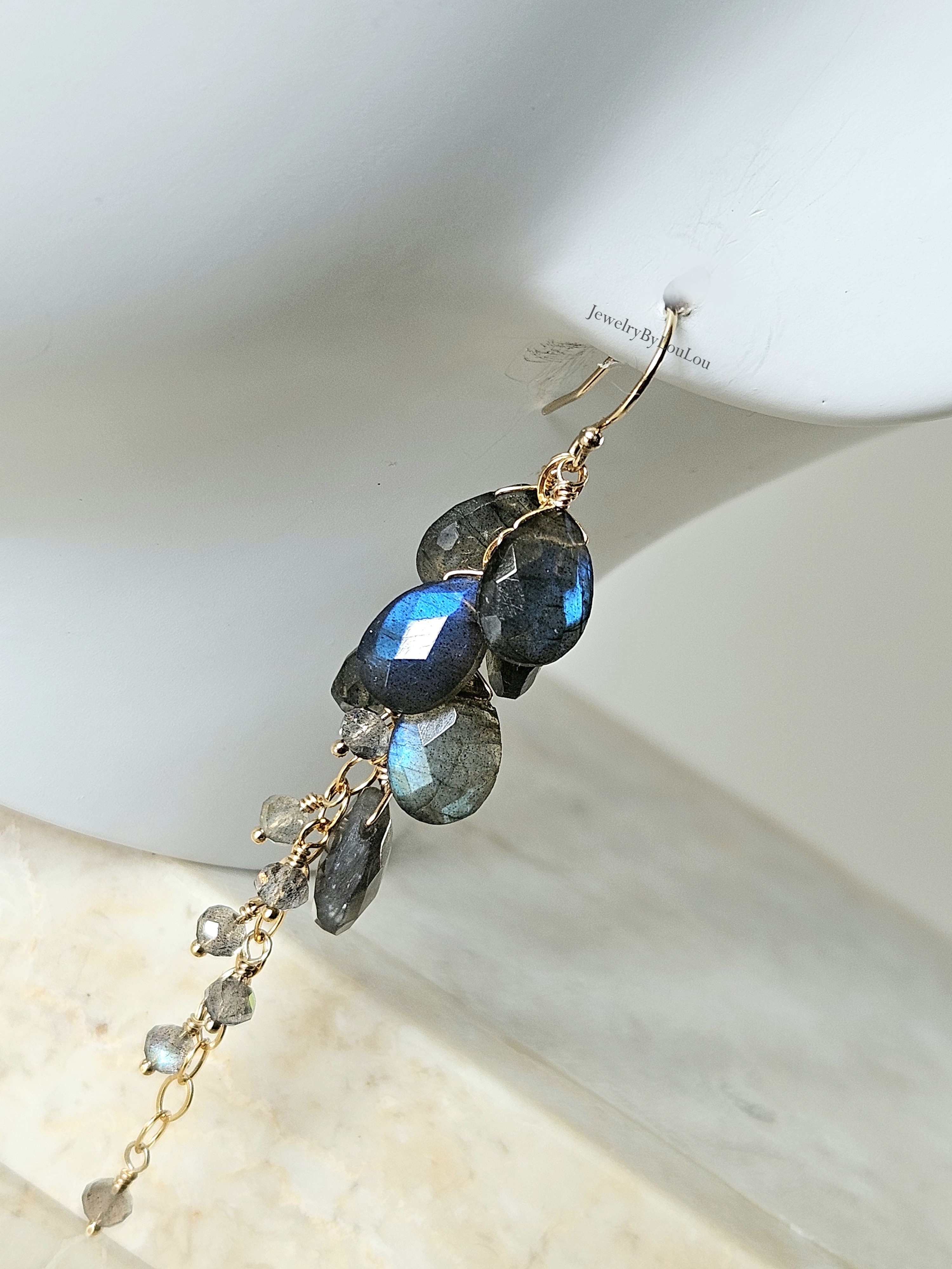Labradorite cluster earrings  14k goldfilled & 925 sterling silver