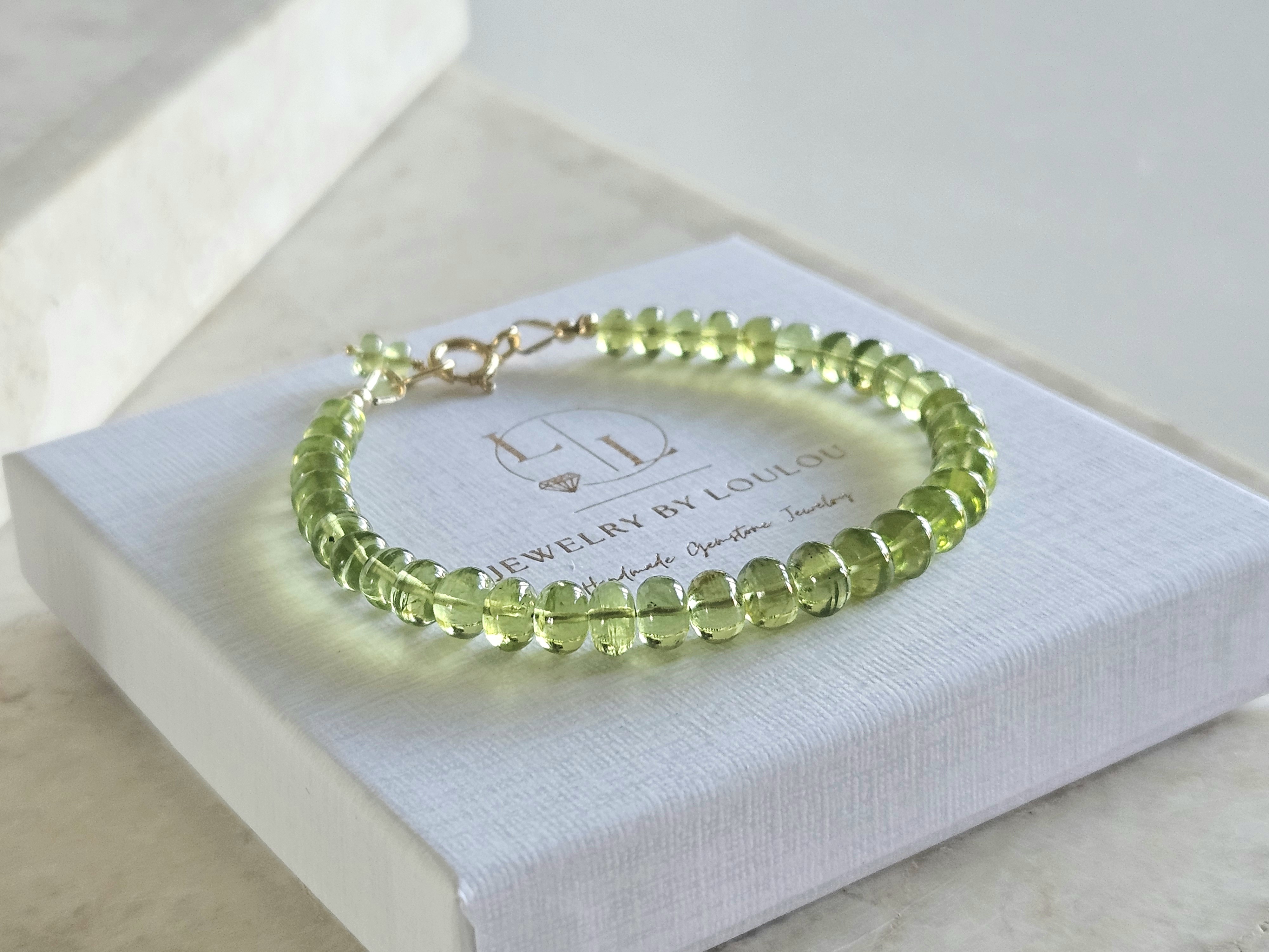 AAA kwaliteit Peridoot edelstenen kralen armband, 14k goldfilled & 925 sterling zilver