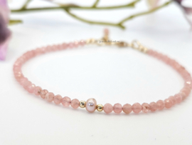 Rhodochrosiet en zoetwaterparel kralen armband, 14k goldfilled & 925 sterling zilver