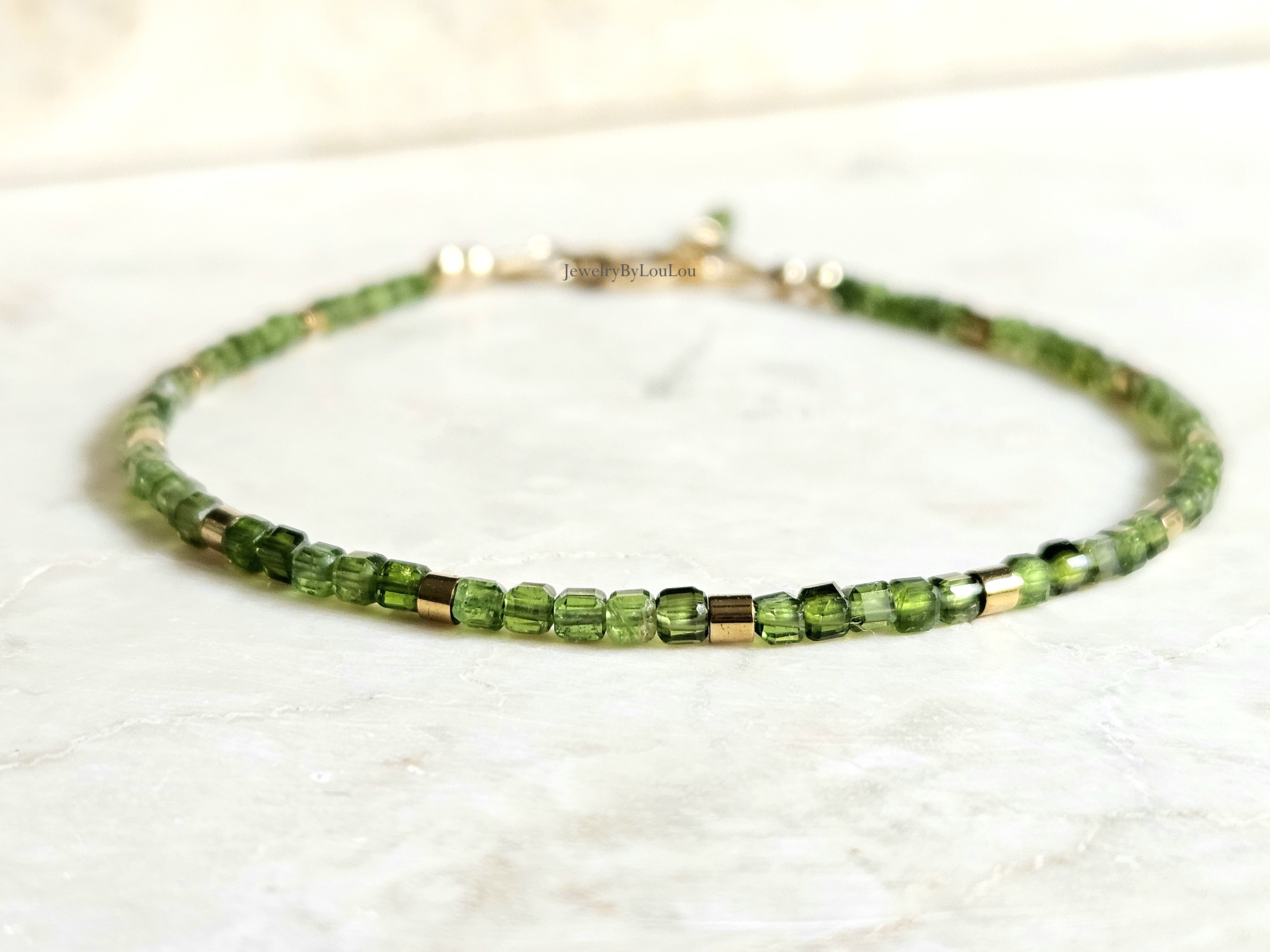 Chroom Diopside beaded bracelet, leverbaar 14k goldfilled - 925 sterling silver