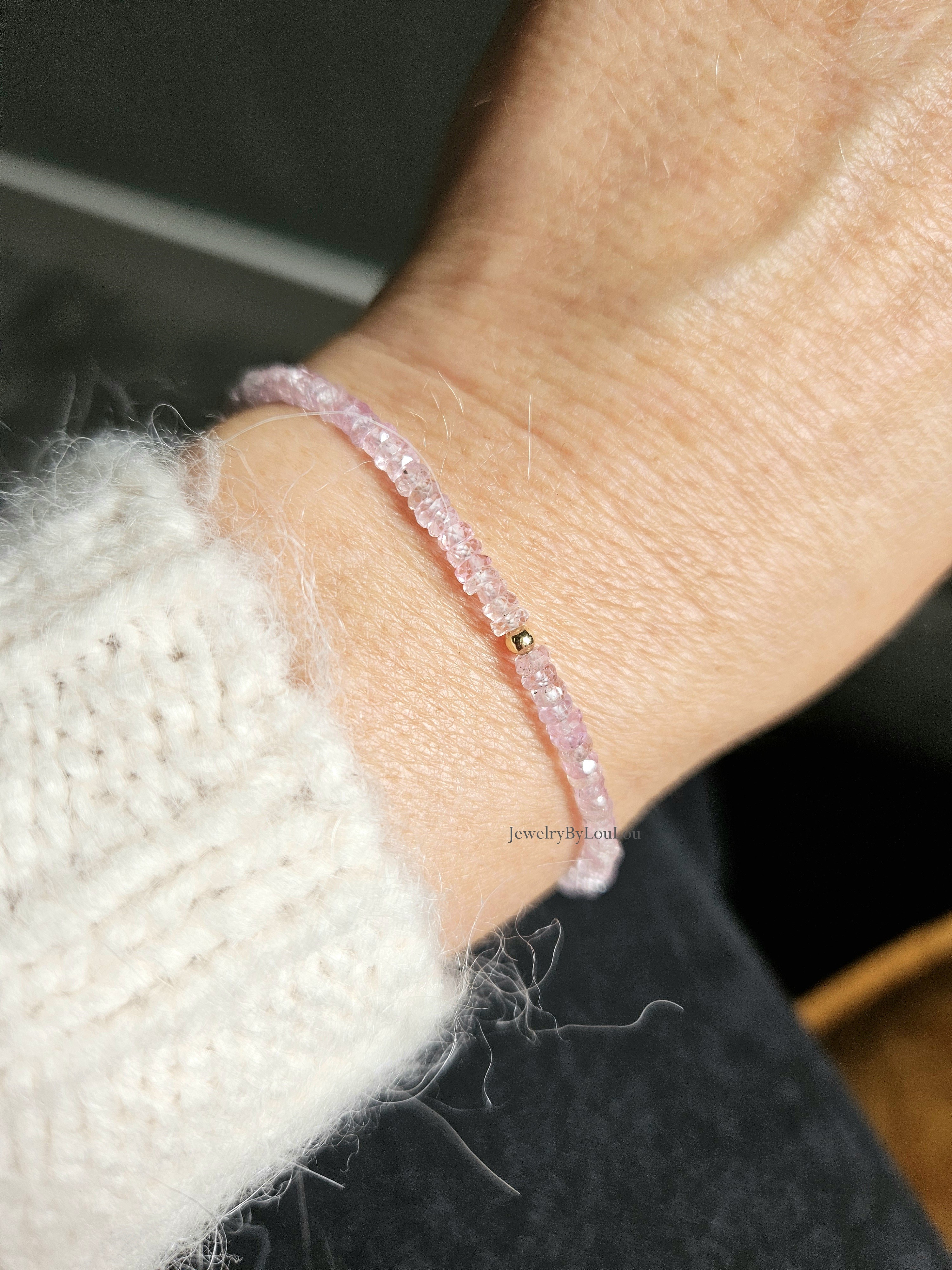 Licht roze Saffier kralen armband, 14k goldfilled - 925 sterling zilver