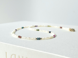 Zoetwaterparels en edelstenen kralen ketting, 14k goldfilled - 925 sterling zilver