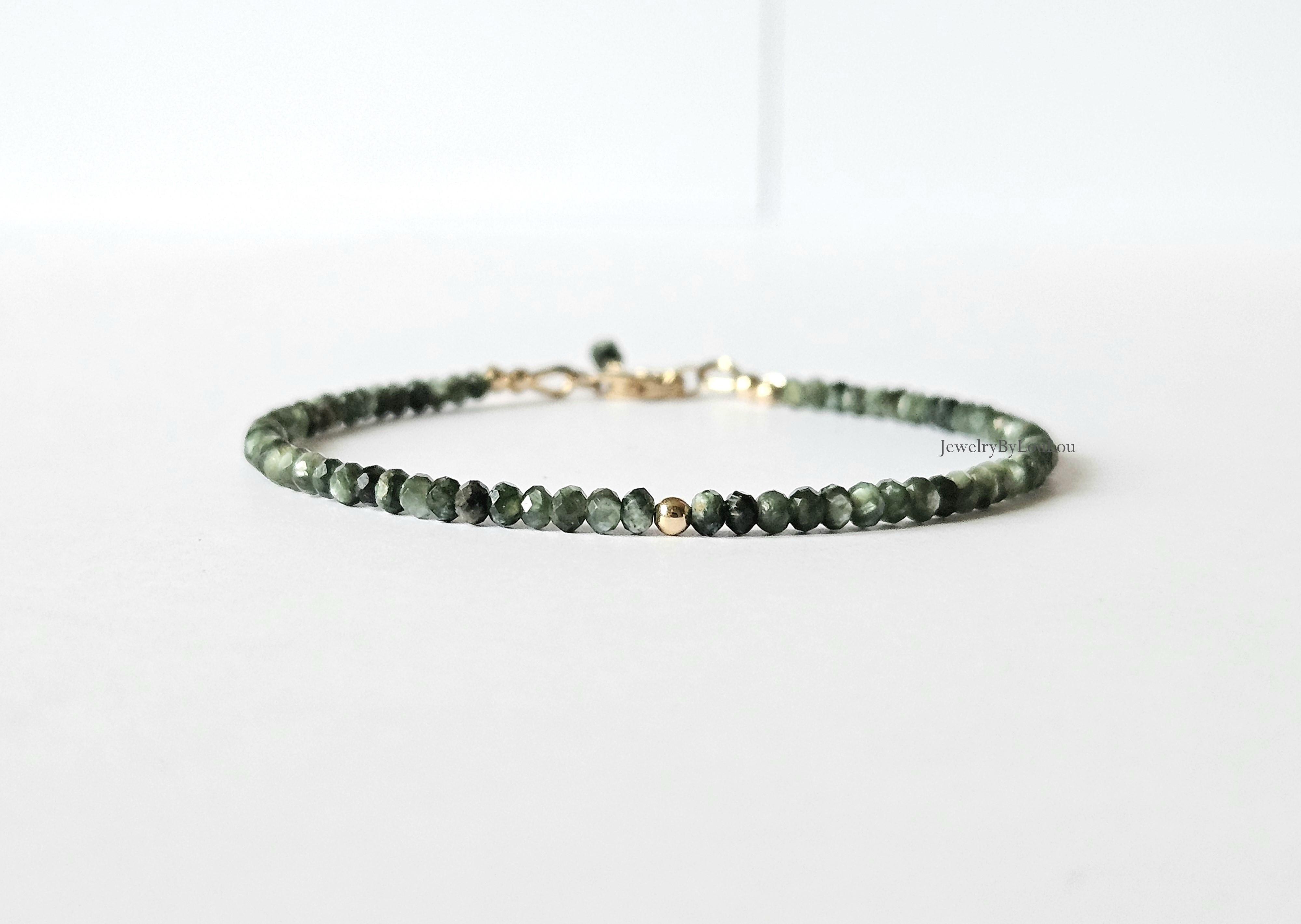 Fine Serafinite bead bracelet, 14k gold-filled - 925 sterling silver