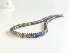 Labradoriet kralen ketting, 14k goldfilled - 925 sterling zilver