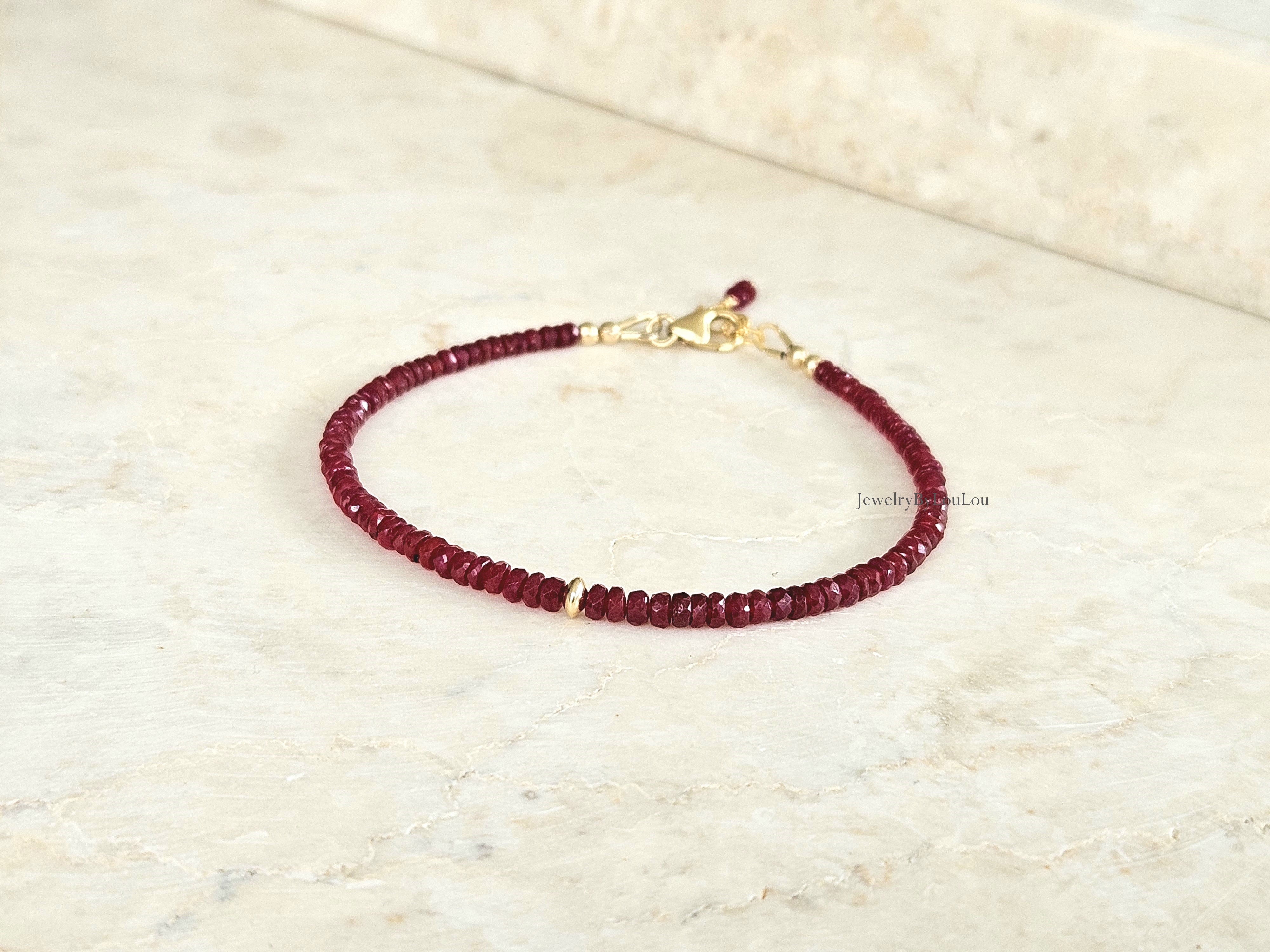 AAA Longido Robijn edelstenen kralen armband, 14k goldfilled & 925 sterling zilver