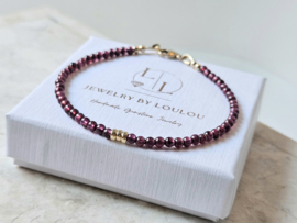 Rhodolite Garnet beaded bracelet, 14k gold-filled & 925 sterling silver