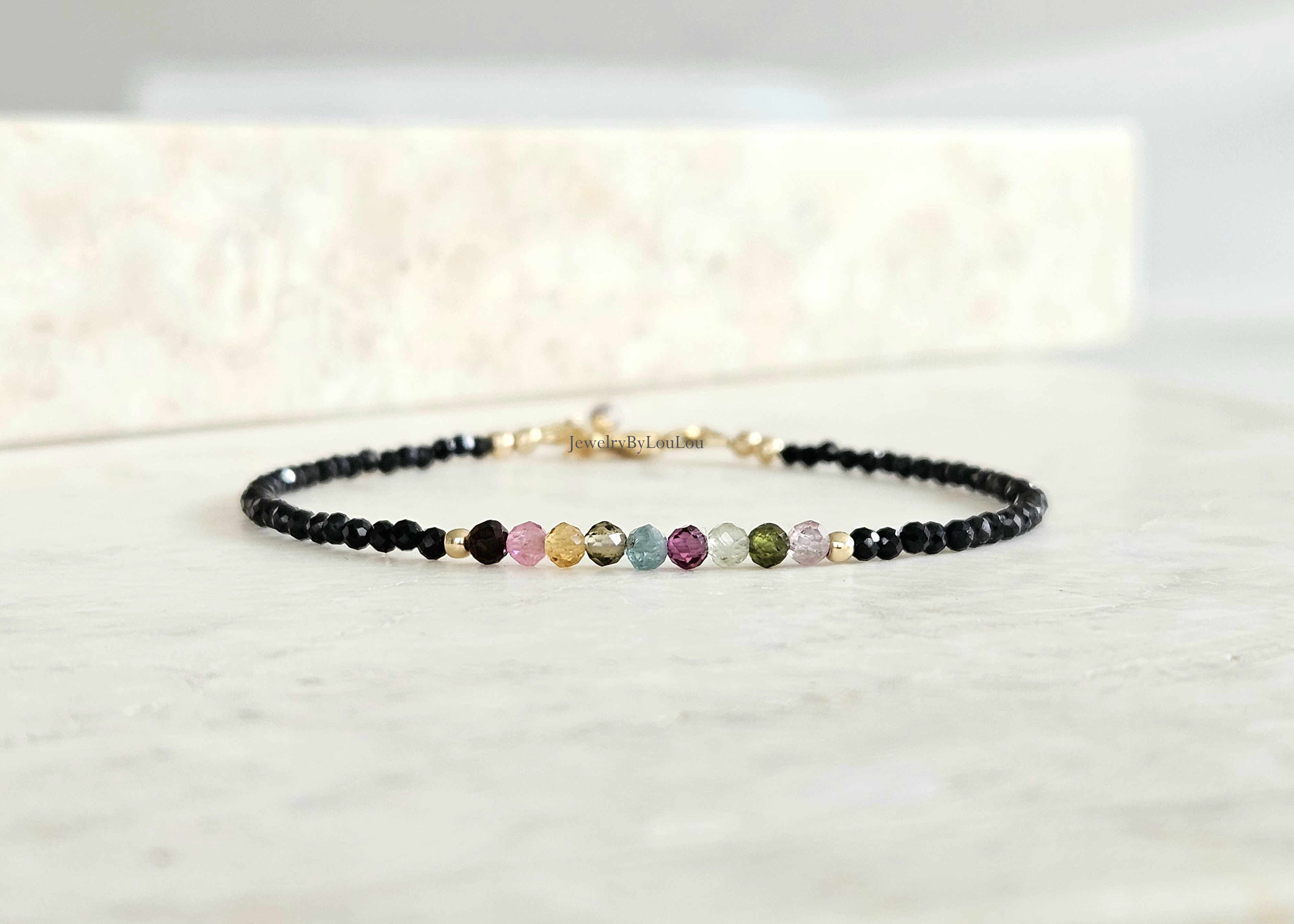 Zwarte toermalijn en multi toermalijn armband  14k goldfilled  - 925 sterling zilver