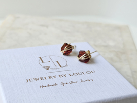Red garnet stud earrings, 14k gold-filled - 925 sterling silver