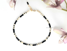 Dalmatian jasper and black onyx bracelet 925 sterling silver - 14k goldfilled