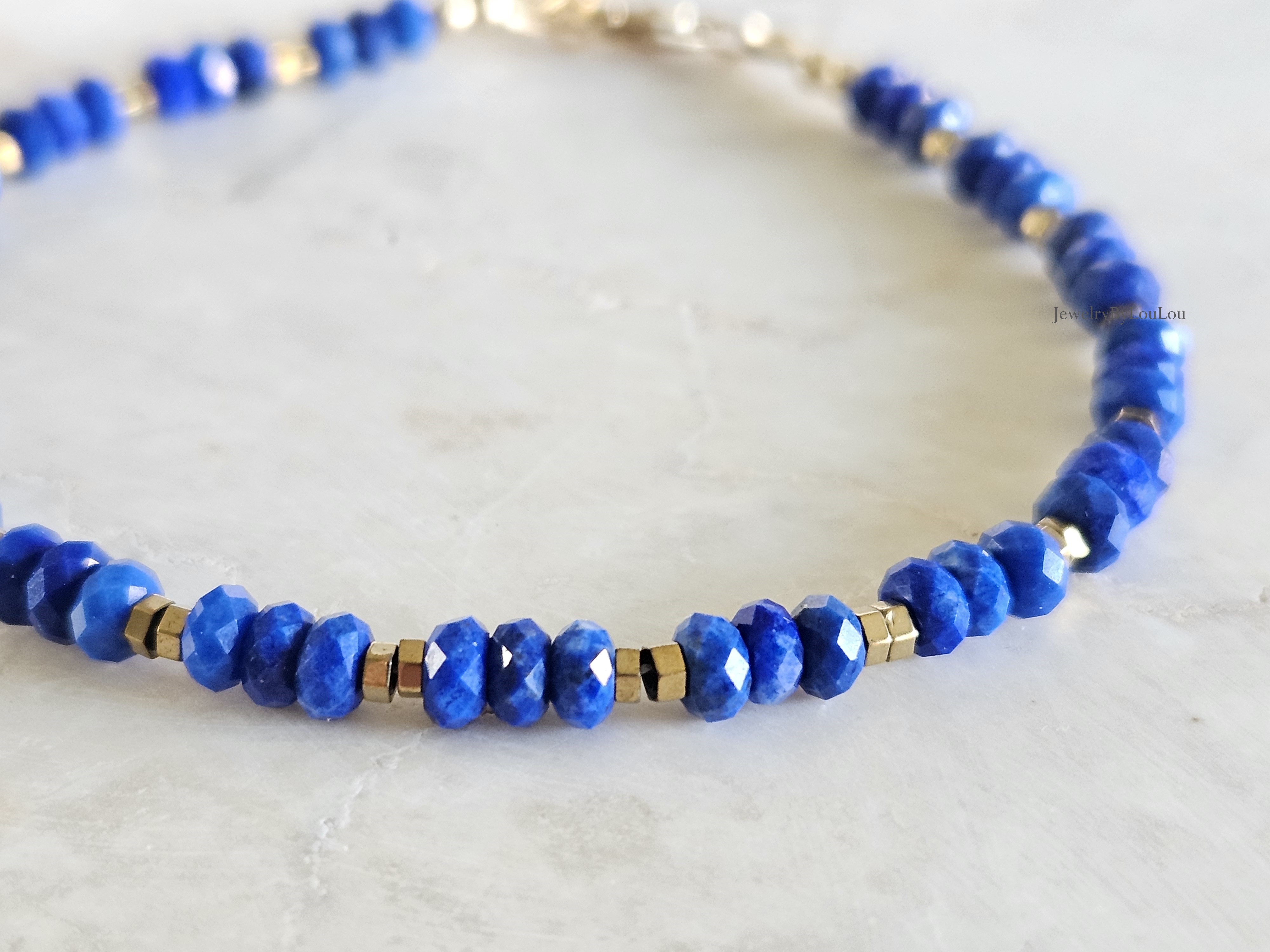 AAA Lapis Lazuli kralen armband, 14k goldfilled - 925 sterling zilver