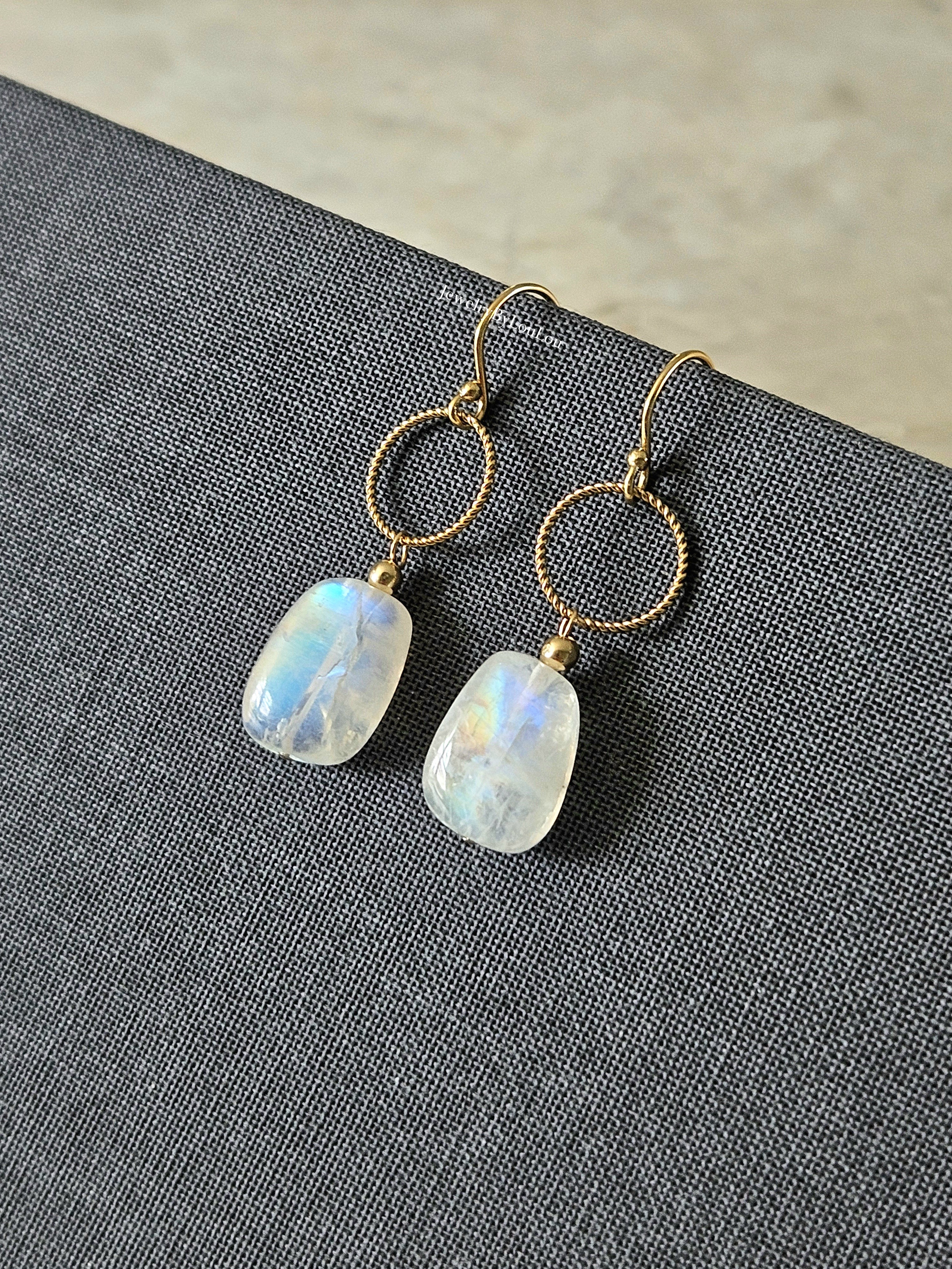 Regenboog Maansteen oorbellen  14k goldfilled