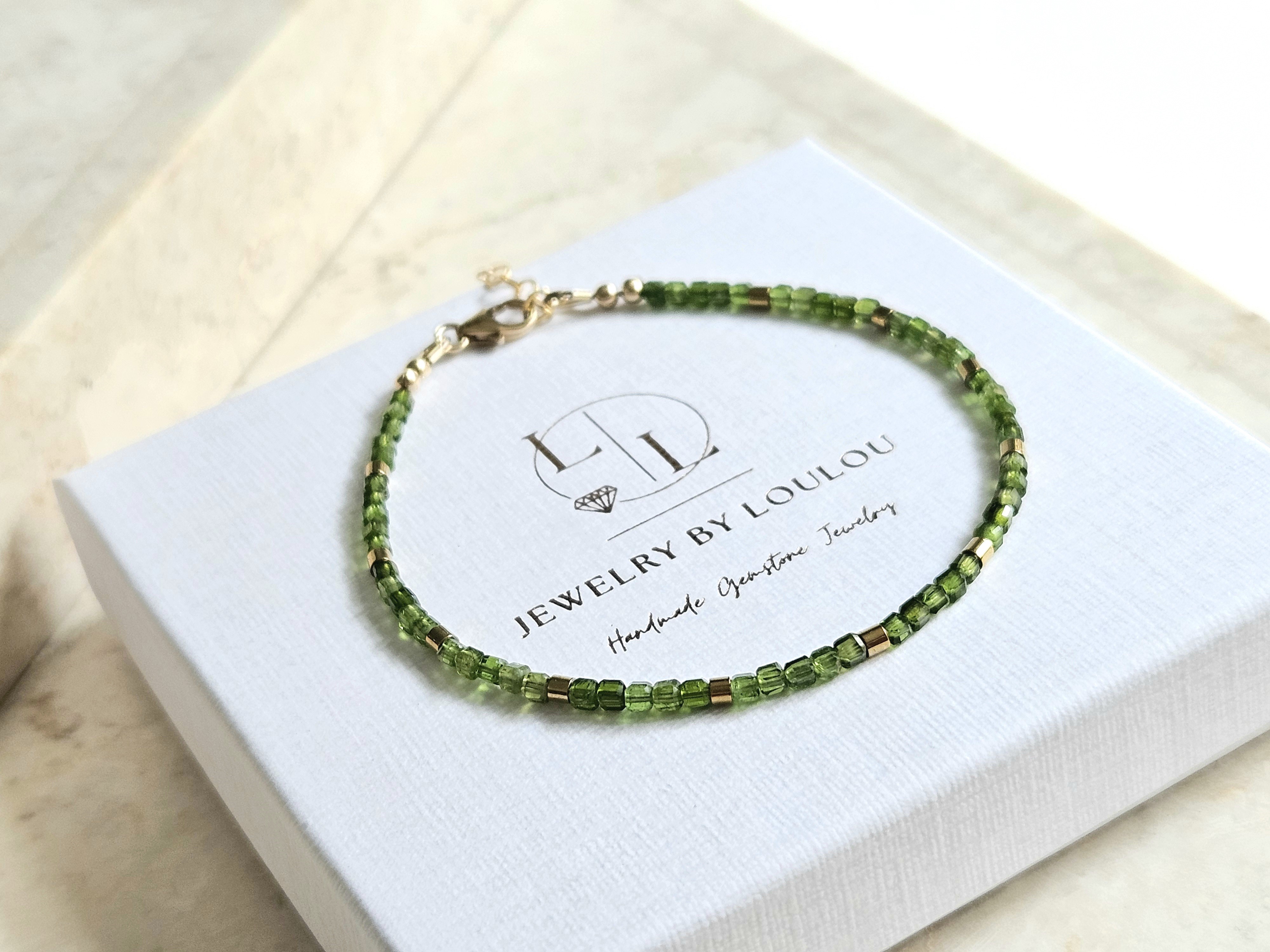 Chroom Diopside beaded bracelet, leverbaar 14k goldfilled - 925 sterling silver