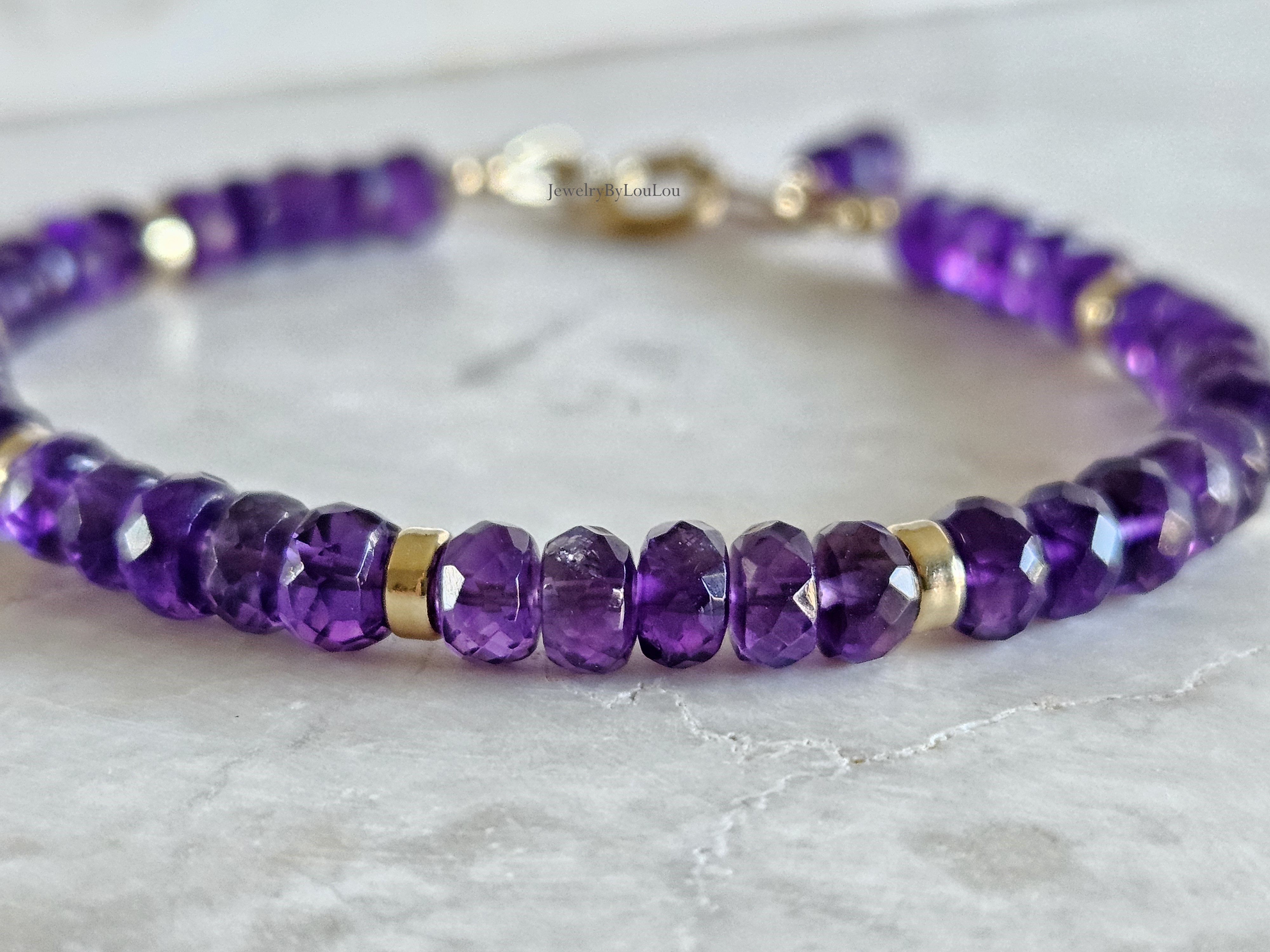 African Amethyst kralen armband     925 sterling silver   -   14k goldfilled