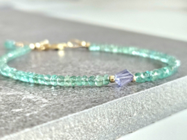 Zambiaanse Smaragd en Tanzaniet kralen armband     925 sterling zilver   -   14k goldfilled