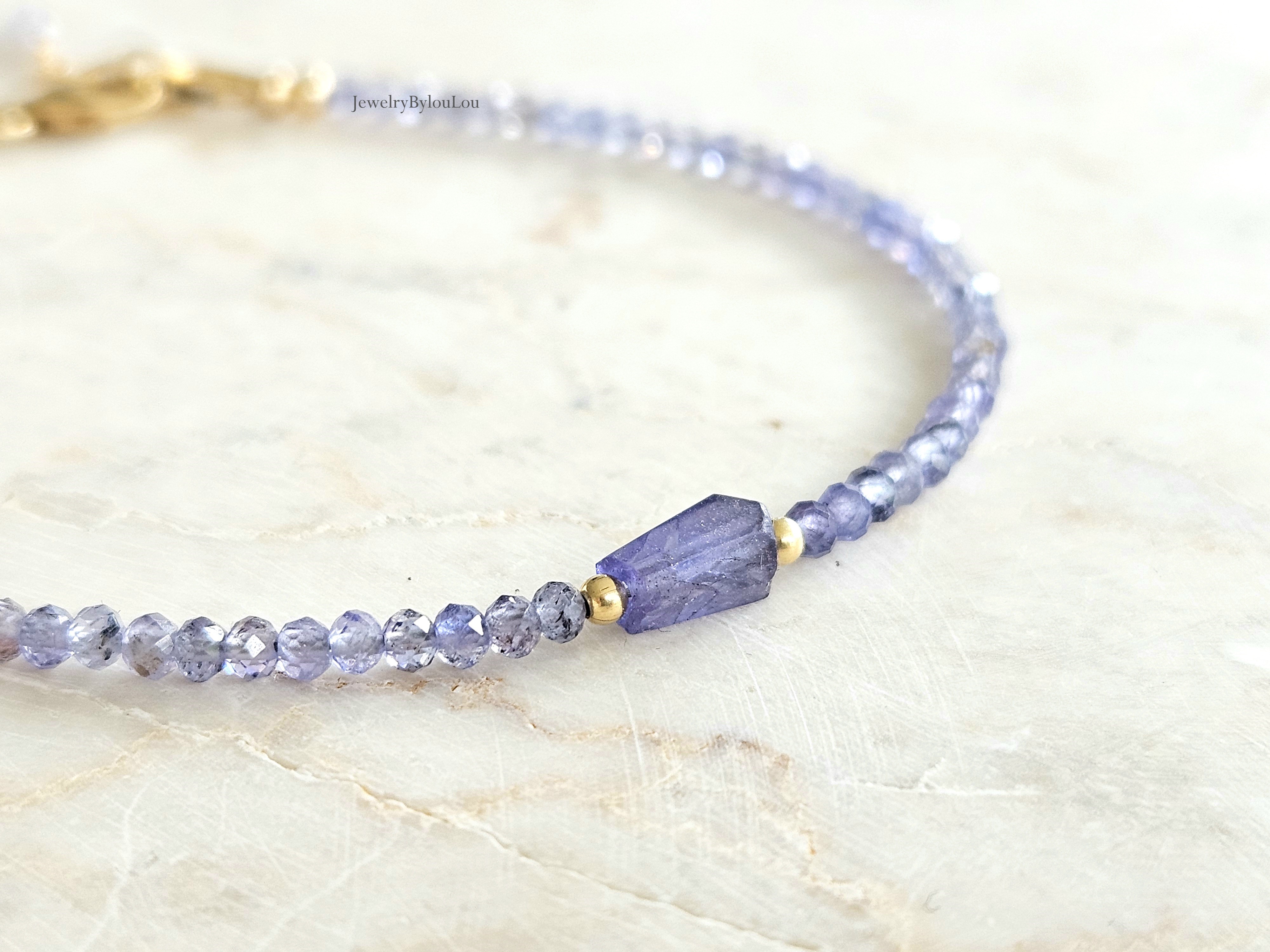 Tanzaniet kralen armband, 14k goldfilled - 925 sterling zilver