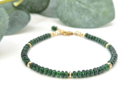 Tsavorite gemstone beads bracelet, 14k goldfilled & 925 sterling silver