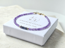 Amethist en zoetwaterparel  armband     925 sterling zilver   -   14k goldfilled