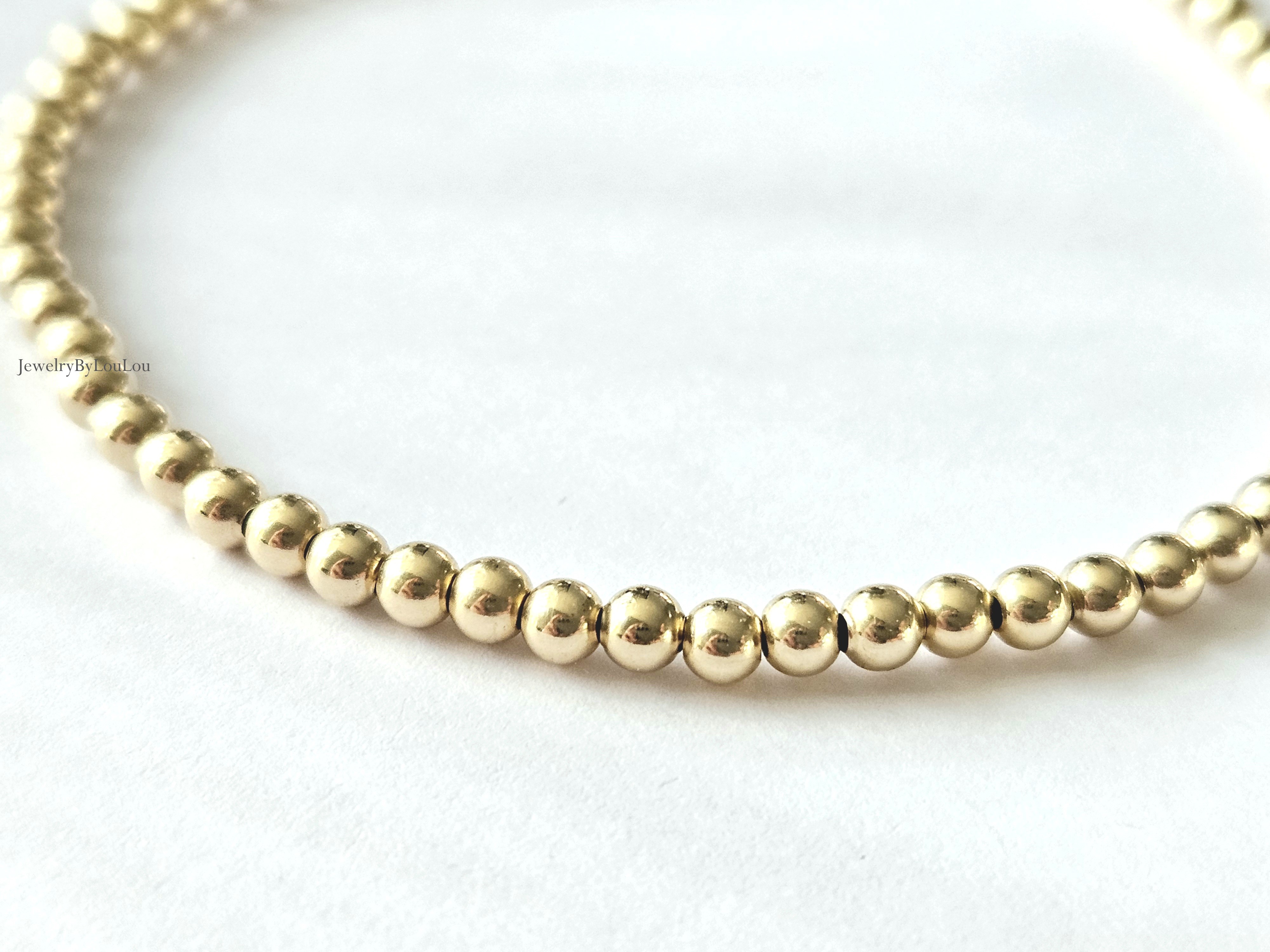 14k Goldfilled kralen armband 3mm, leverbaar met sluiting - elastiek