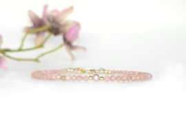 Rhodochrosiet en zoetwaterparel kralen armband, 14k goldfilled & 925 sterling zilver