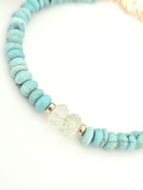 Turquoise en Morganiet kralen armband, 14k goldfilled & 925 sterling zilver