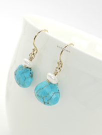 Turquoise & freshwater pearls, 14k goldfilled & 925 sterling silver