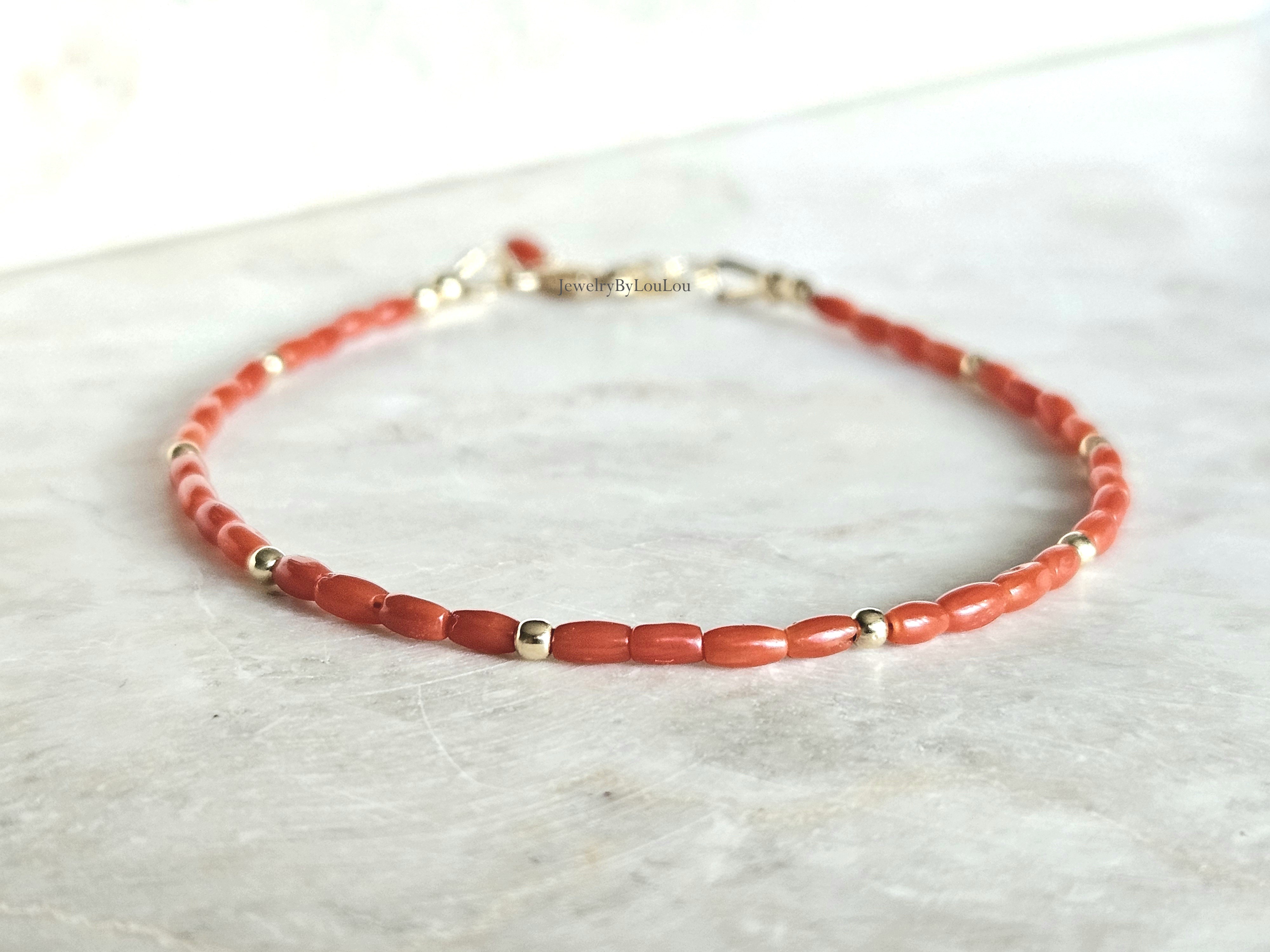Italiaanse Koraal kralen armband 2mm, 14k goldfilled - 925 sterling zilver