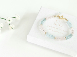 Aquamarijn en Morganiet  armband in AAA kwaliteit, 14k goldfilled & 925 sterling zilver