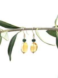 Citrien en groene Apatiet oorbellen, leverbaar in 14k goldfilled & 925 sterling zilver