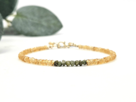 Citrien en groene ruwe diamanten kralen armband, 14k goldfilled & 925 sterling zilver