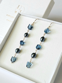 Peacock zoetwaterparel en London Blue Topaas oorbellen, 14k goldfilled - 925 sterling zilver